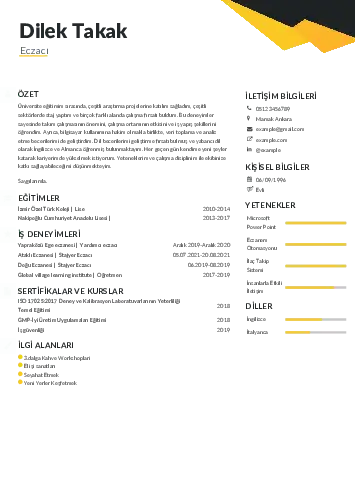 Eczacı CV Örnekleri cv indir